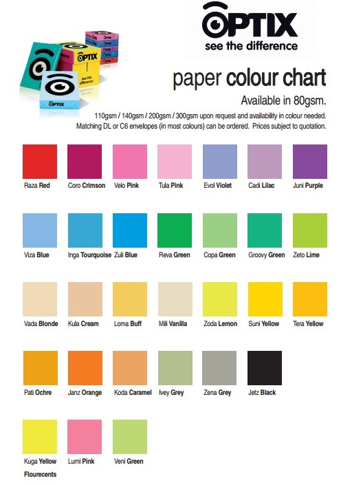 Optix Paper Colour Chart