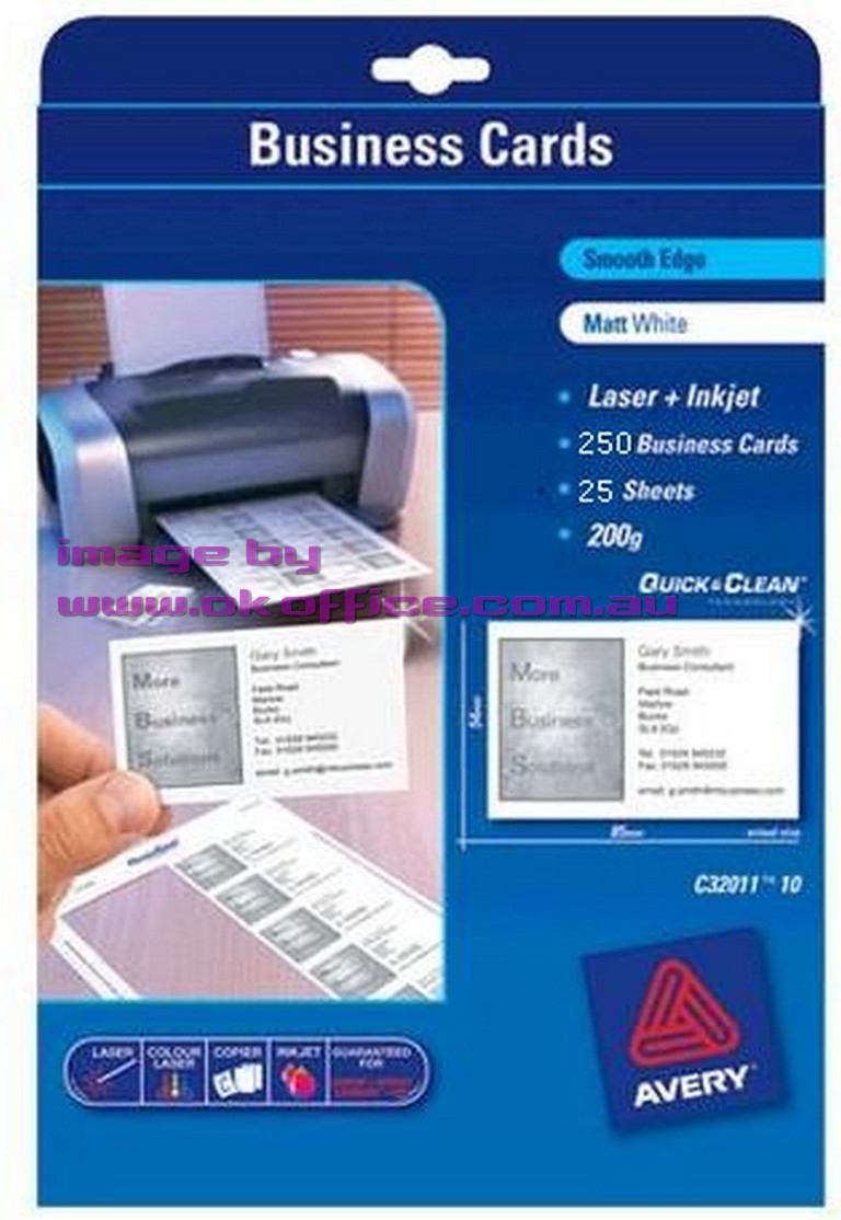 Laser Business Cards 200gsm C32011-25 quick clean Avery 959078 - pack 25 $37.08